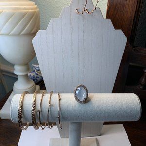 Kendra Scott rose gold Tatum bangles (5), crystal hoops, & ring